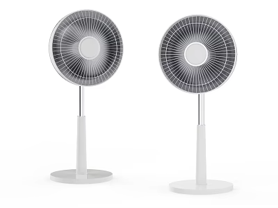 Two Modern Electric Fans with Round Grille and White Stand for Home Use 3d model
