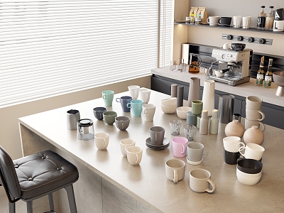 Ceramic Cup Glass Cup Plastic Cup Coffee Cup Tea Cup Tea Pot Coffee Machine Storage Cabinet Bar and Chair 3d model