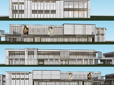 Modern Commercial Street Architecture With Glass Facade And Multi Story Storefronts 3d model