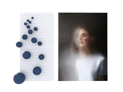 Wall Art with Blue Dots on Lined Paper and Blurred Person in White Shirt 3d model