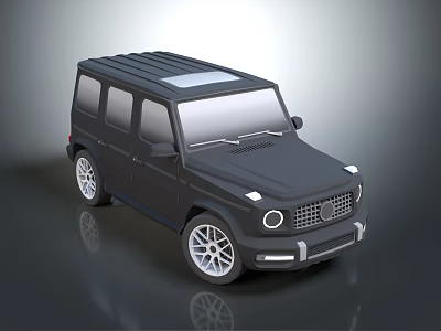 Black Off Road SUV With Square Body Roof Design Silver Wheels And Round Headlights 3d model