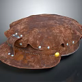 Vintage Brown Leather Hat with Silver Rivets and Gold Button Design 3d model