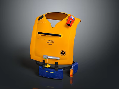High Visibility Yellow Safety Vest with Red Device and Blue Base 3d model