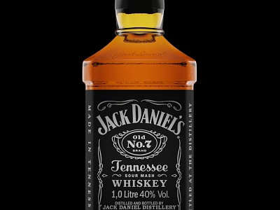 Jack Daniel's Old No.7 Tennessee Whiskey Bottle And Glass 1.0L 40% Vol 3d model
