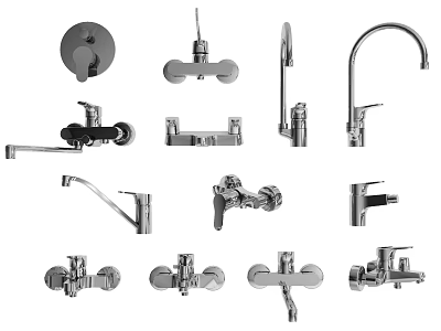 Collection Of Modern And Traditional Faucets With Various Design Elements And Styles 3d model