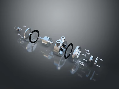 Shiny Metal Mechanical Parts Including Bearing Rings Shafts And Components 3d model