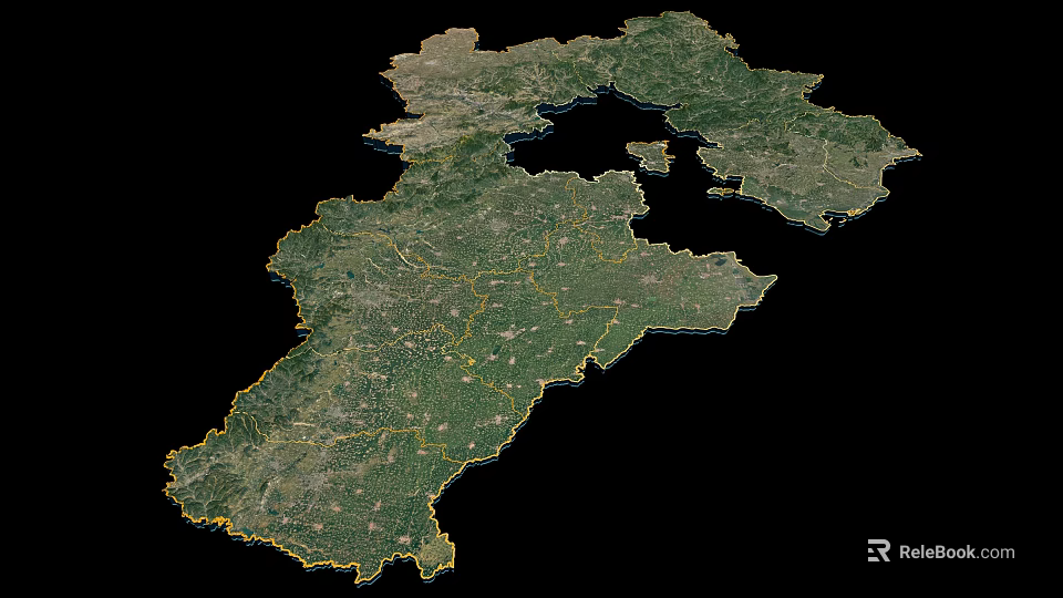 Satellite Map Wall Decor With Geographic Terrain And Boundary Lines In Green Yellow 3d model 