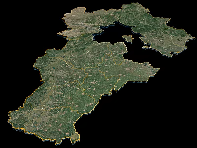 Satellite Map Wall Decor With Geographic Terrain And Boundary Lines In Green Yellow 3d model