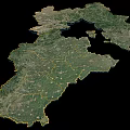 Satellite Map Wall Decor With Geographic Terrain And Boundary Lines In Green Yellow