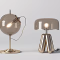 Modern Table Lamps With Round Glass Shade And Metal Base For Home Interior Decor
