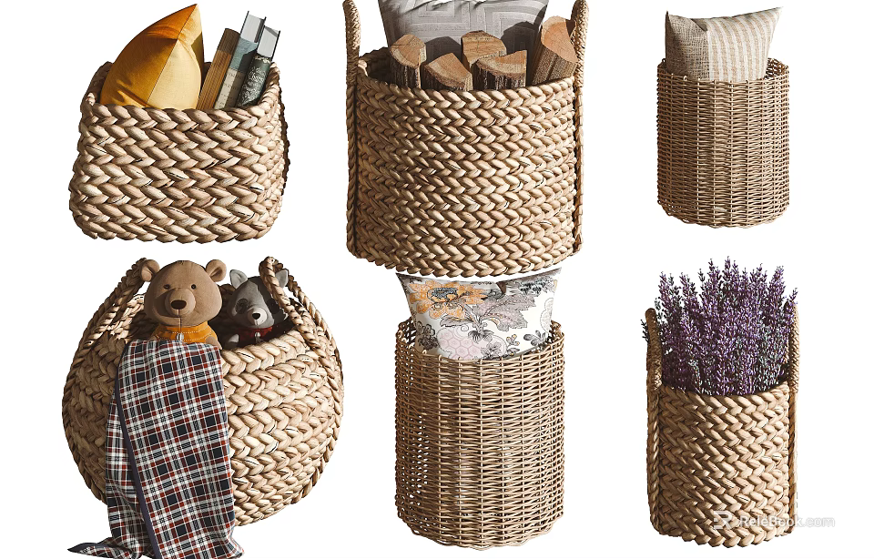 Woven Storage Baskets for Organizing Toys Flowers and Home Items Durable Decorative Wicker Containers 3d model 