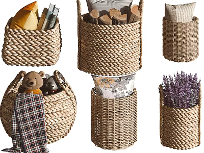 Woven Storage Baskets for Organizing Toys Flowers and Home Items Durable Decorative Wicker Containers 3d model
