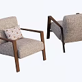 Linen Fabric Dining Chairs With Wooden Armrests And Decorative Pillow