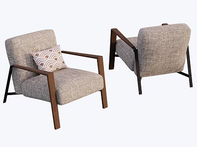 Linen Fabric Dining Chairs With Wooden Armrests And Decorative Pillow 3d model