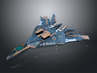 Sci Fi Fighter Spaceship With Streamlined Structure Multiple Wings And Cockpit 3d model