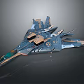 Sci Fi Fighter Spaceship With Streamlined Structure Multiple Wings And Cockpit