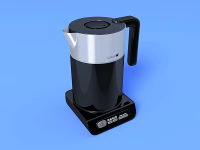 Modern Black and Silver Electric Kettle Kitchen Appliance on Blue Background 3d model