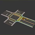 3D Model of Road Intersection With Colored Traffic Markings and Lanes