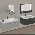 Modern Bathroom Vanities With White And Black Wall Mounted Units Backlit Mirrors And Green Plant