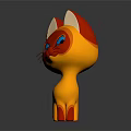 Cute Cartoon Cat Character with Yellow Body Red Ears and Big Blue Eyes
