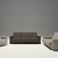 Modern Fabric Sofa Set With Three Seater And Two Light Dark Gray Armchairs 3d model