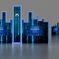 Futuristic Tech Style Background Wall With Blue Illuminated City Silhouette Digital Streams And Future Text