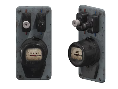 Vintage Electricity Meters With Metal Panel Knobs Switches And Digital Dials 3d model