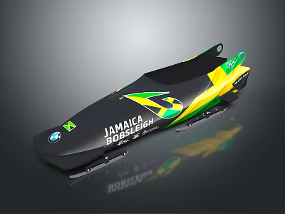 Jamaica Bobsleigh Sled Design With Green Yellow Black Livery And BMW Logo 3d model