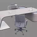 Modern Office Desk Curved Design with Ergonomic Chairs Desk Lamp Laptop and Storage
