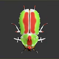 3D Rendered Vibrant Beetle With Green Red Orange Shiny Shell And Transparent Crystal Legs