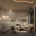 Elegant Beauty Hair Salon Reception Area With Modern Sofa Chairs And Coffee Table