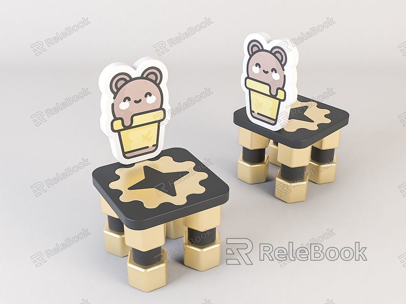 Modern Children's Chair Children's Cartoon Wooden Stool model