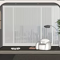 White Blinds in Arch Window Living Room With Sofa Floor Lamp and Plant