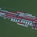 Industrial Factory with Red Roofs and White Cylindrical Storage Tanks in Industrial Area Layout