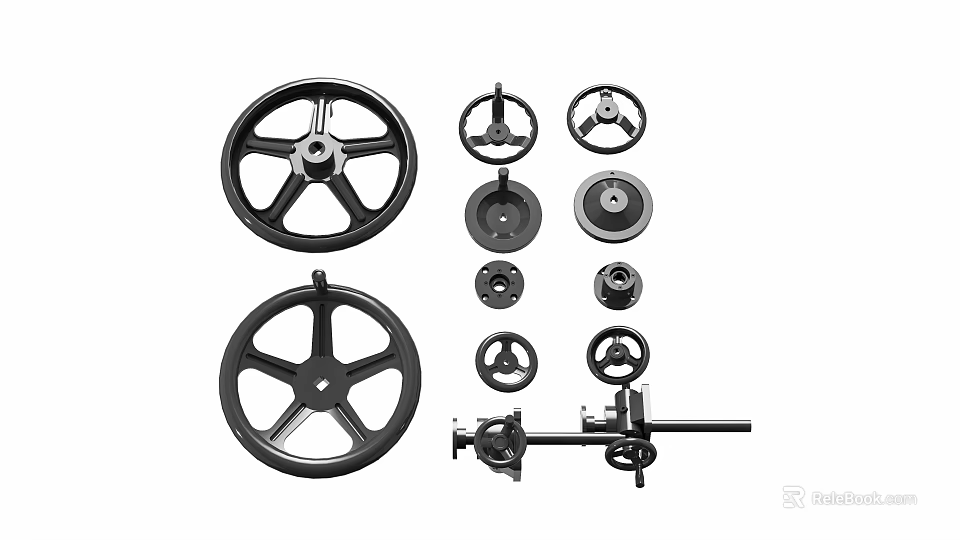 Various Mechanical Wheel Parts With Different Sizes Axle Hub And Metal Components 3d model 