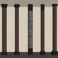 Elegant Brown Columns With Central Striped Pattern And Decorative Black Bases Tops 3d model