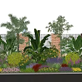 Lush Flower Bed and Flower Pots With Palm Trees Colorful Flowers and Iron Gate