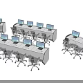 Modern Office Workspace With Desk And Chair Sets And Computer Monitors 3d model