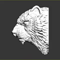 Silver Tiger Head Sculpture With Intricate Texture And Reflective Surface On Gray Background