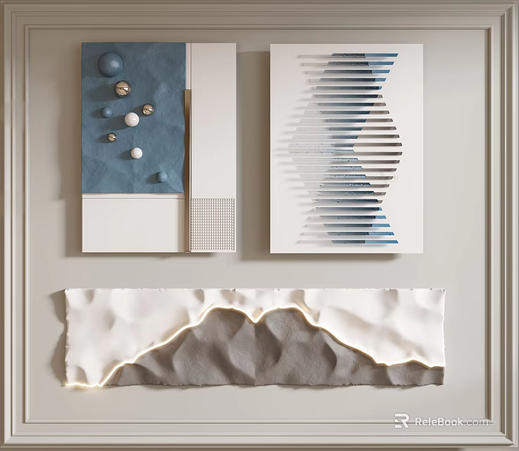 Modern Abstract Wall Decor With Blue Geometric Patterns And Textured Surfaces 3d model