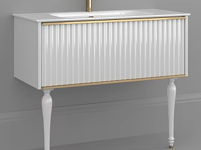 Elegant White Washbasin Vanity With Gold Trim Ribbed Cabinet And White Legs 3d model