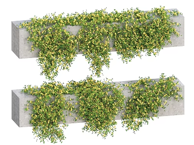 Lush Green Vines Covering Concrete Blocks With Small Yellow Flowers 3d model