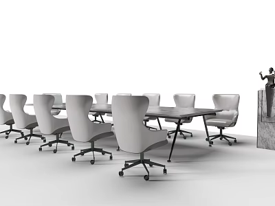 Modern Office Conference Table with Ergonomic Rolling Chairs in Meeting Room 3d model