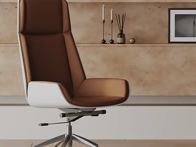 Modern Brown And White Leather Office Chair With Metal Base In Minimalist Workspace Interior 3d model
