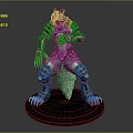 Wolf Headed Humanoid Armored Sculpture in Squatting Pose With Claws and Round Base