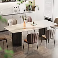 Modern Kitchen Interior Design With Marble Dining Table Chairs Vase And Green Plants 3d model