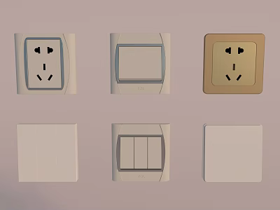 Various White And Beige Electrical Switches And Power Outlets For Home Use 3d model