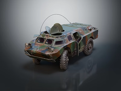Military Reconnaissance Vehicle With Camouflage Paint And Roof Antenna Circular Radar Device Multi Wheel Design 3d model