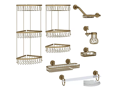 Metal Wall Mounted Bathroom Shelves Multi Tier Storage Racks with Hooks 3d model