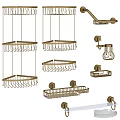 Metal Wall Mounted Bathroom Shelves Multi Tier Storage Racks with Hooks 3d model